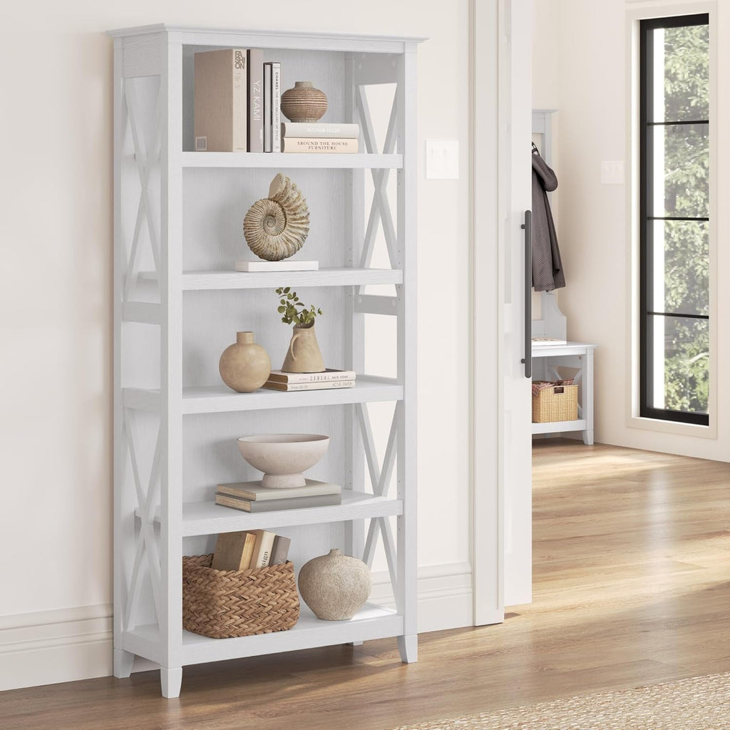 Tall 5 Shelf Bookcase In Pure White Oak Modern Farmhouse