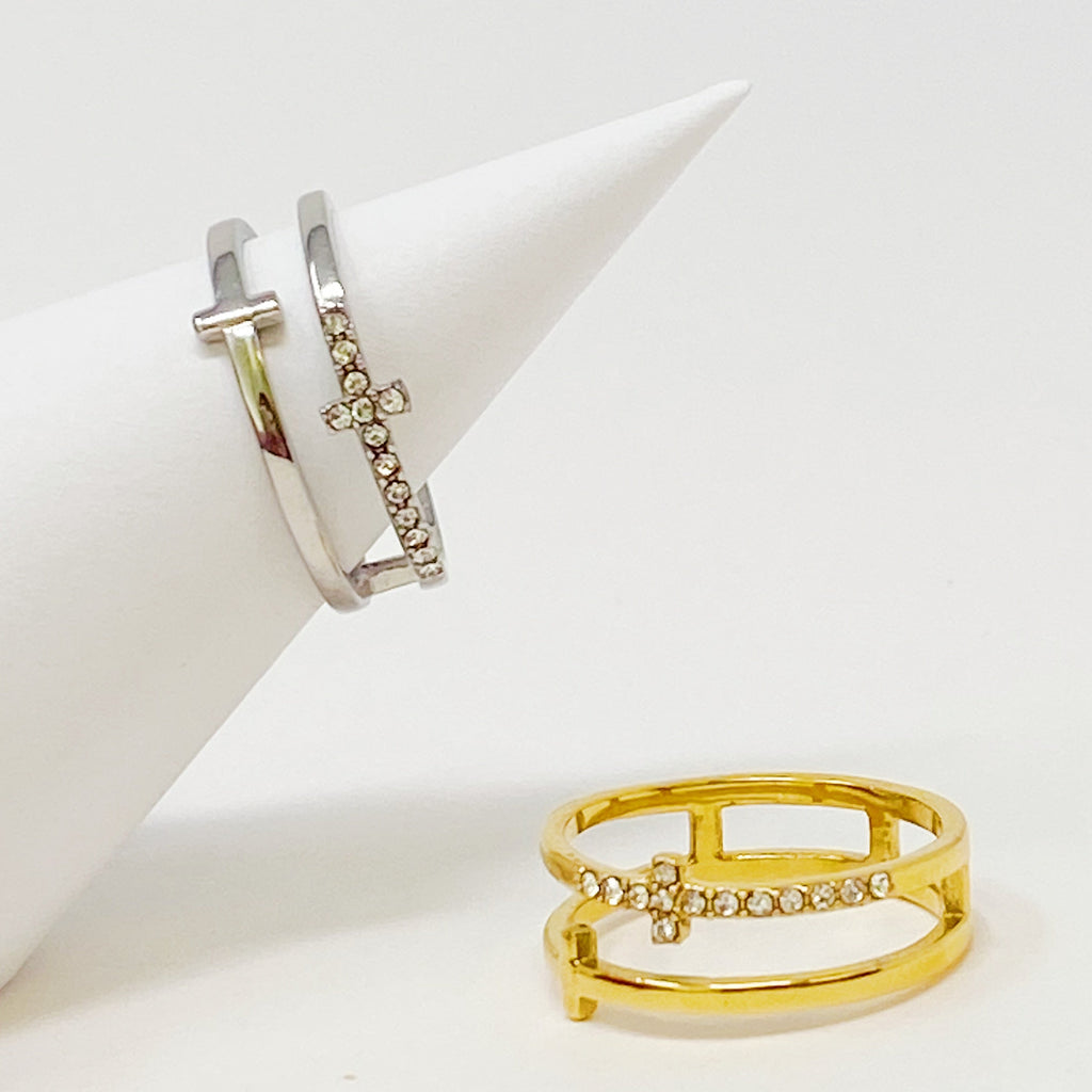 Forever Double Cross Ring | 18K Gold Plated Stainless Steel | Cubic Zirconia | Christian Faith Ring | Ellison+Young