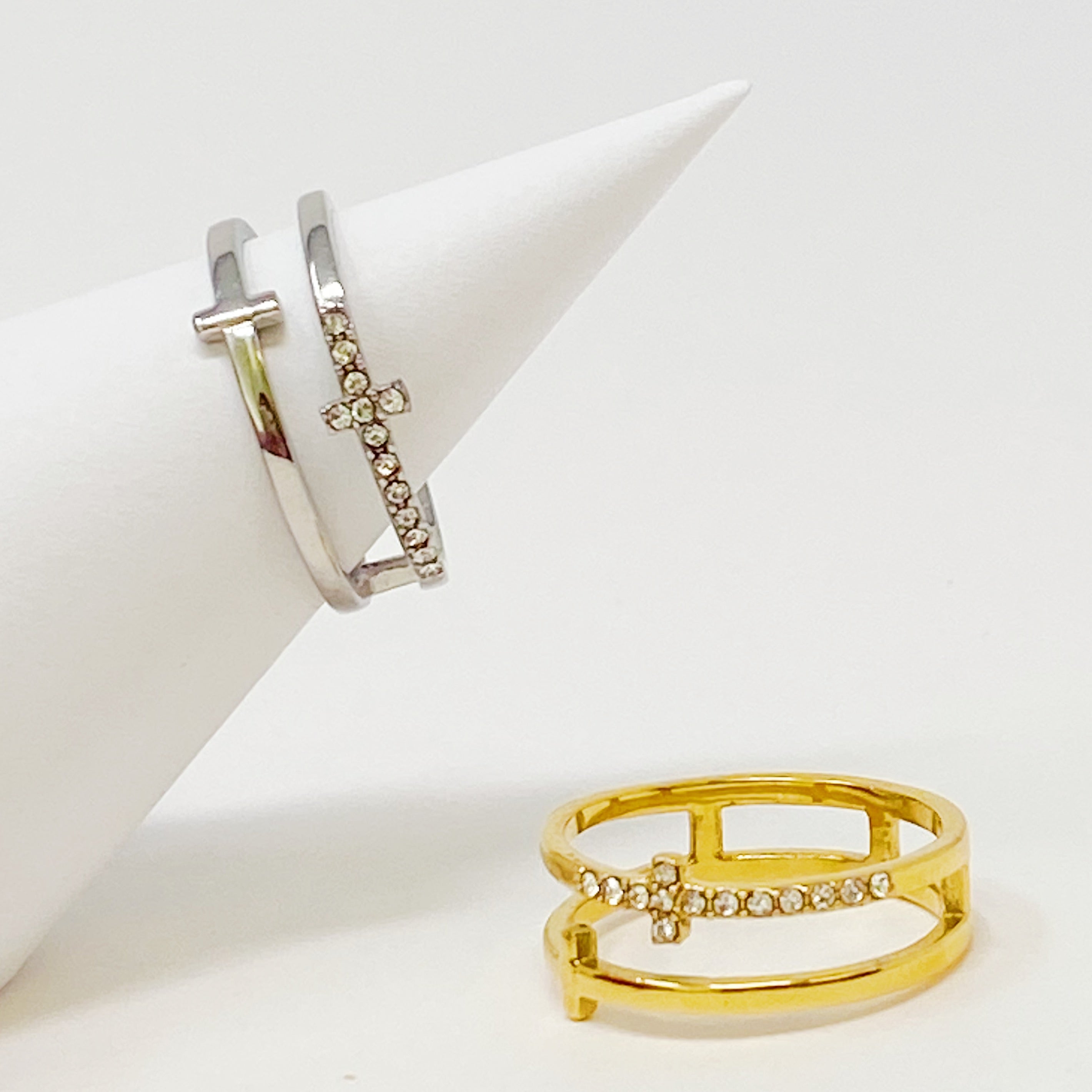 Forever Double Cross Ring | 18K Gold Plated Stainless Steel | Cubic Zirconia | Christian Faith Ring | Ellison+Young