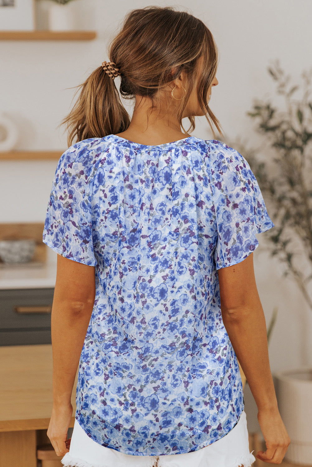 Ellie Flutter Sleeve V Neck Floral Blouse