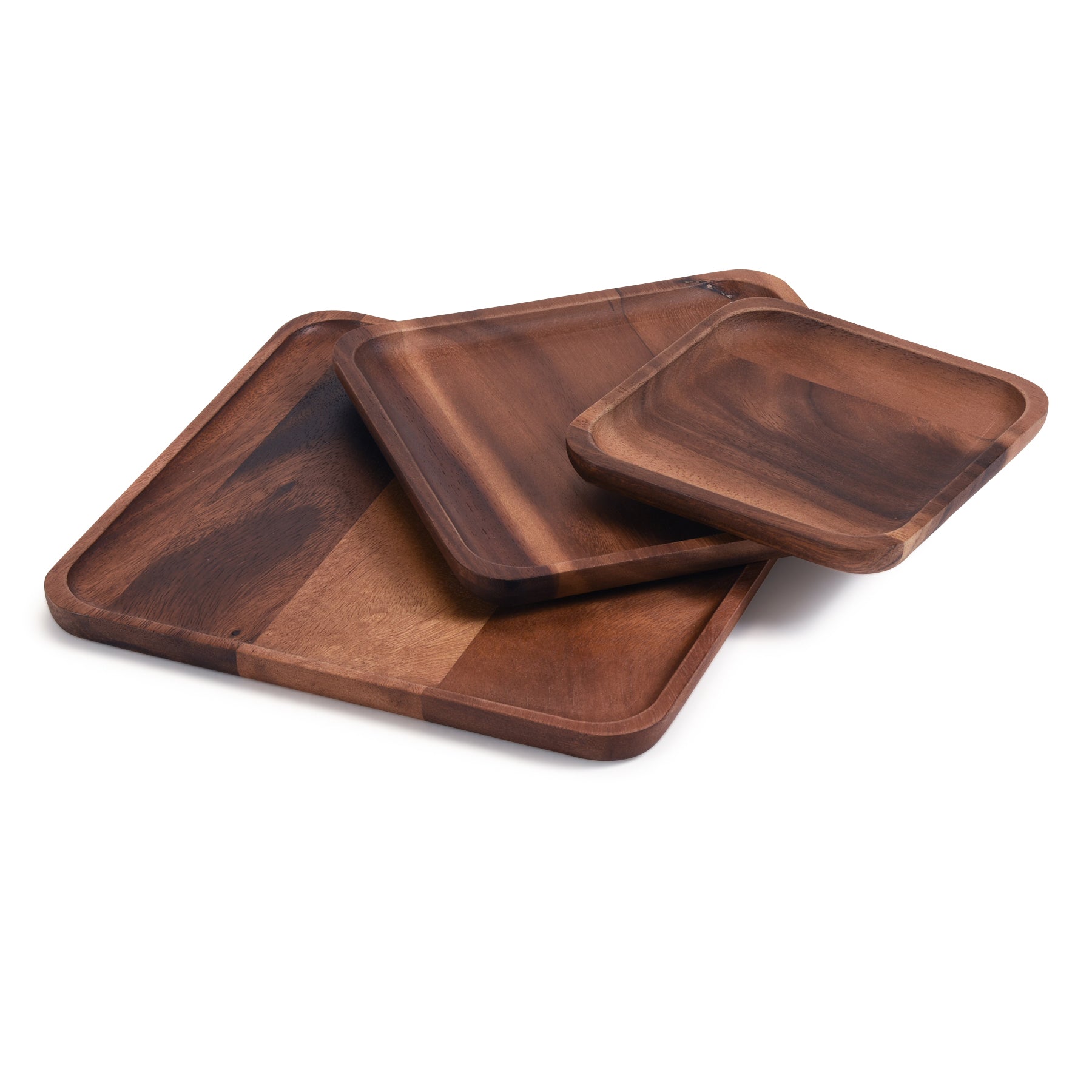 Acacia Wood Plates Set of 3 | One of Each Size | Rectangle & Square | Kalmar Home