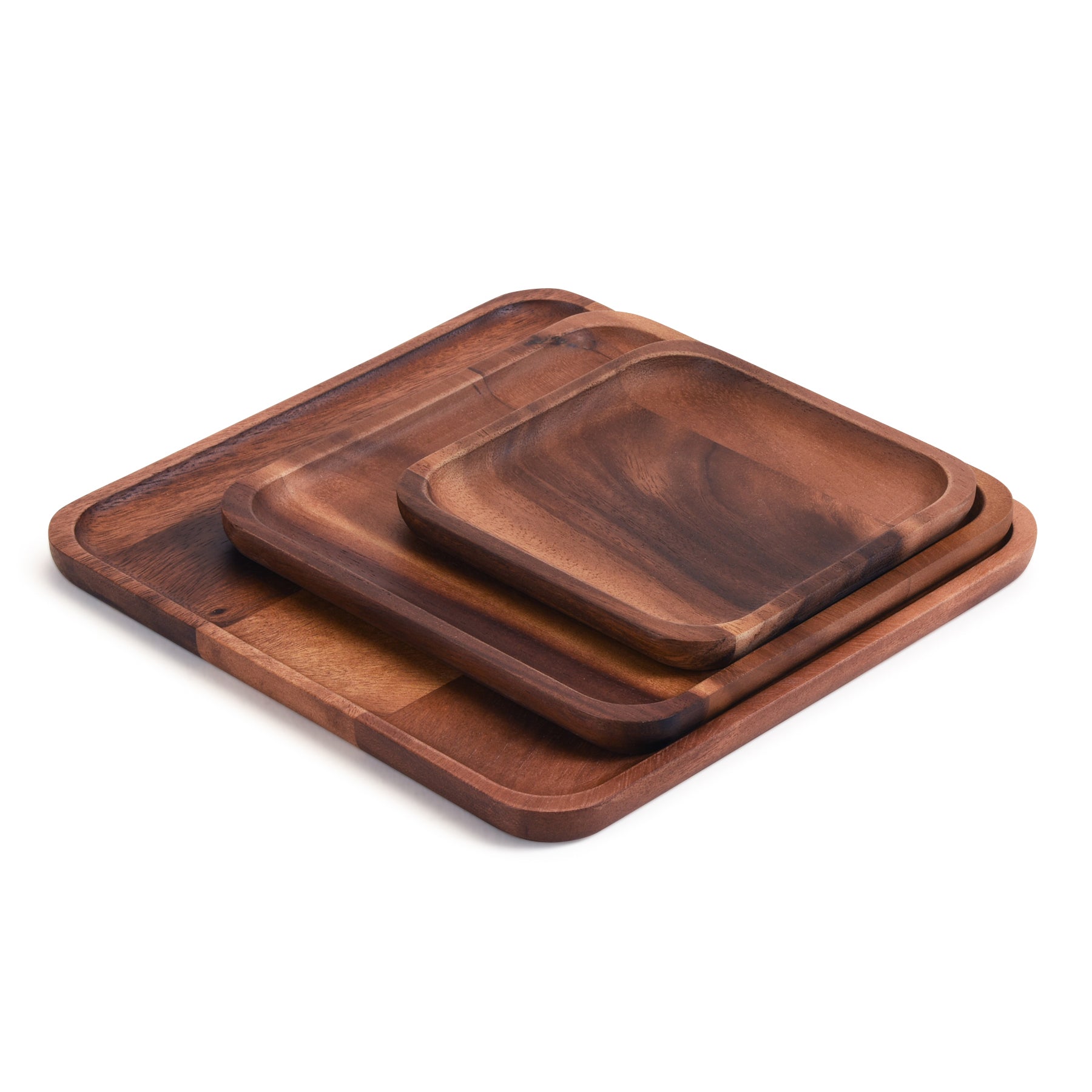 Acacia Wood Plates Set of 3 | One of Each Size | Rectangle & Square | Kalmar Home