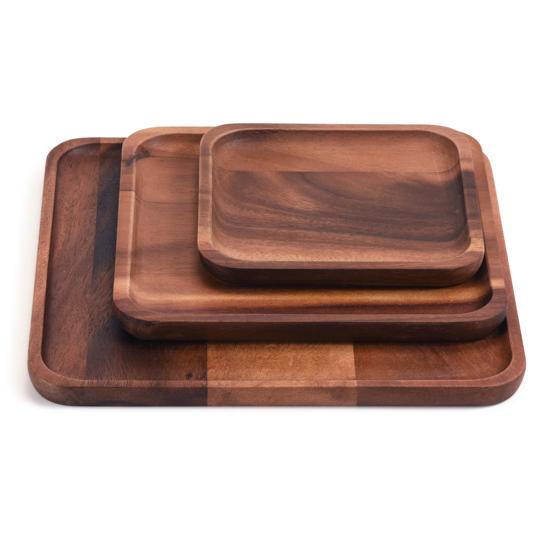 Acacia Wood Plates Set of 3 | One of Each Size | Rectangle & Square | Kalmar Home