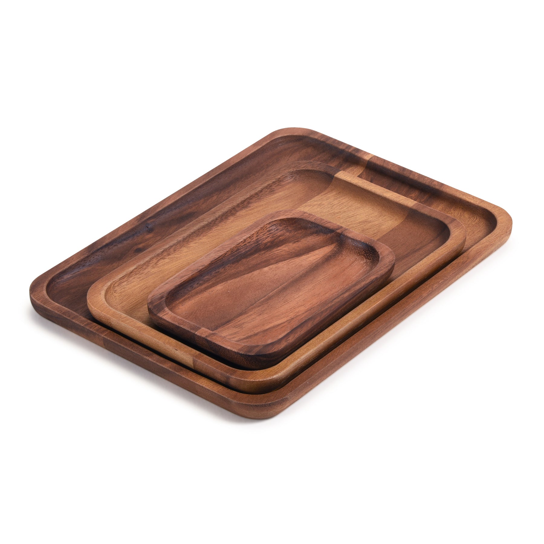 Acacia Wood Plates Set of 3 | One of Each Size | Rectangle & Square | Kalmar Home