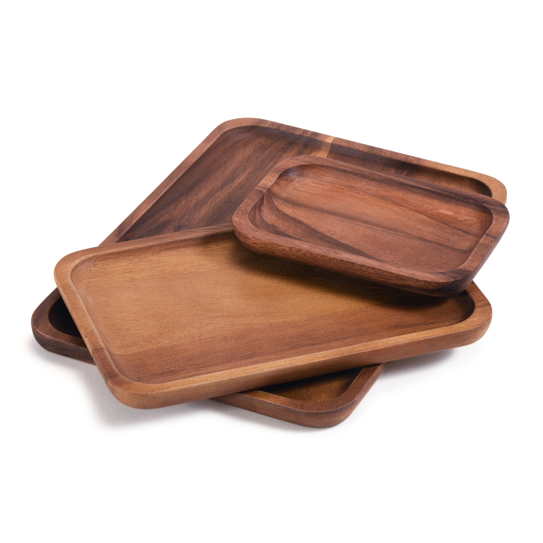 Acacia Wood Plates Set of 3 | One of Each Size | Rectangle & Square | Kalmar Home