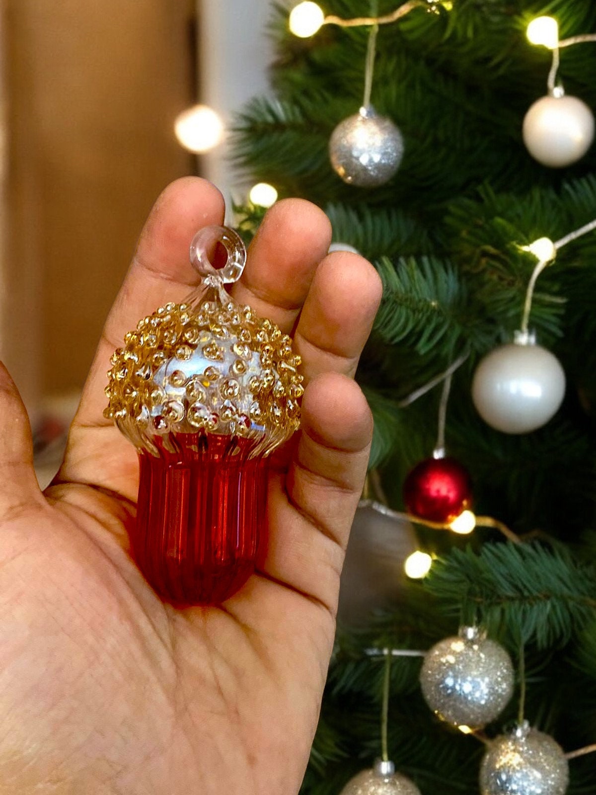 Elegant Acorn Glass Ornament - Handblown Holiday Decor - Festive
