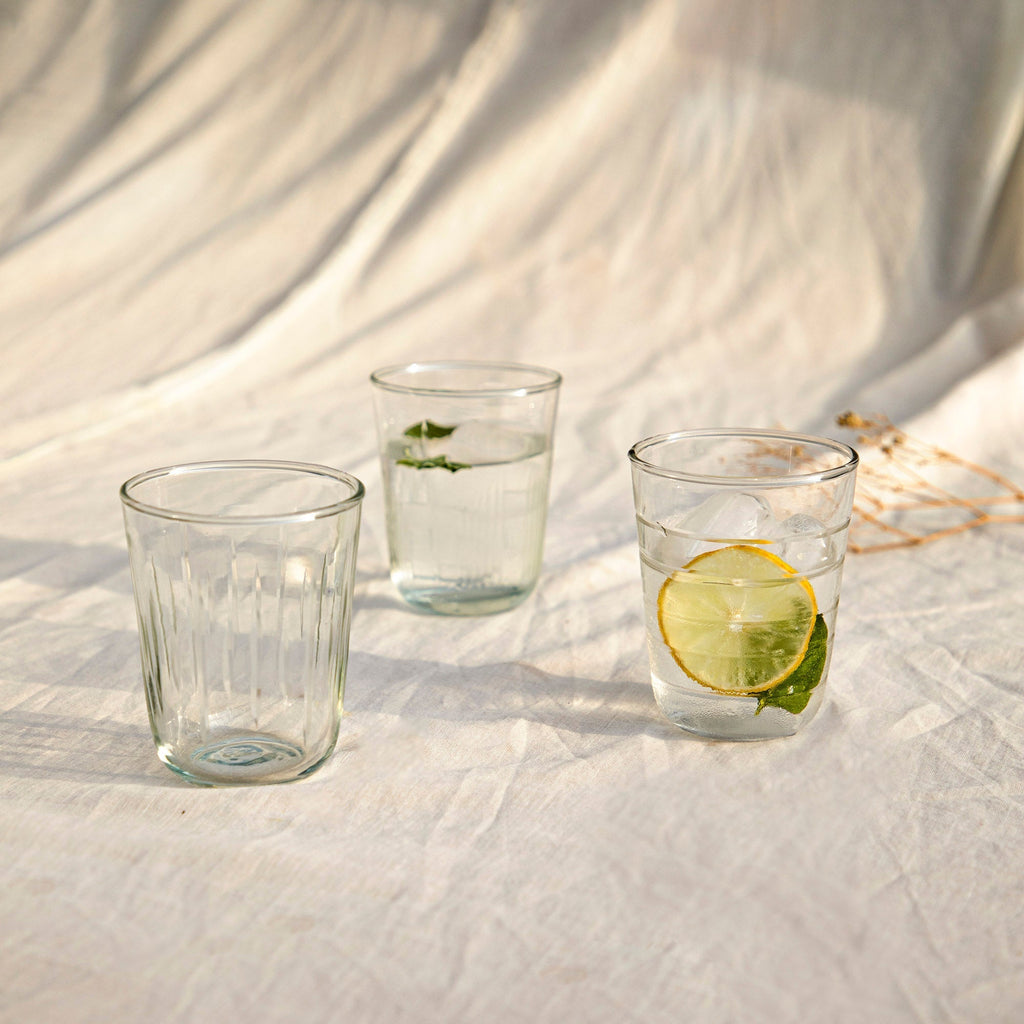 Hudson Short Glasses | Set of 6 | Hand-Carved Groove Patterns | 3 Etchings