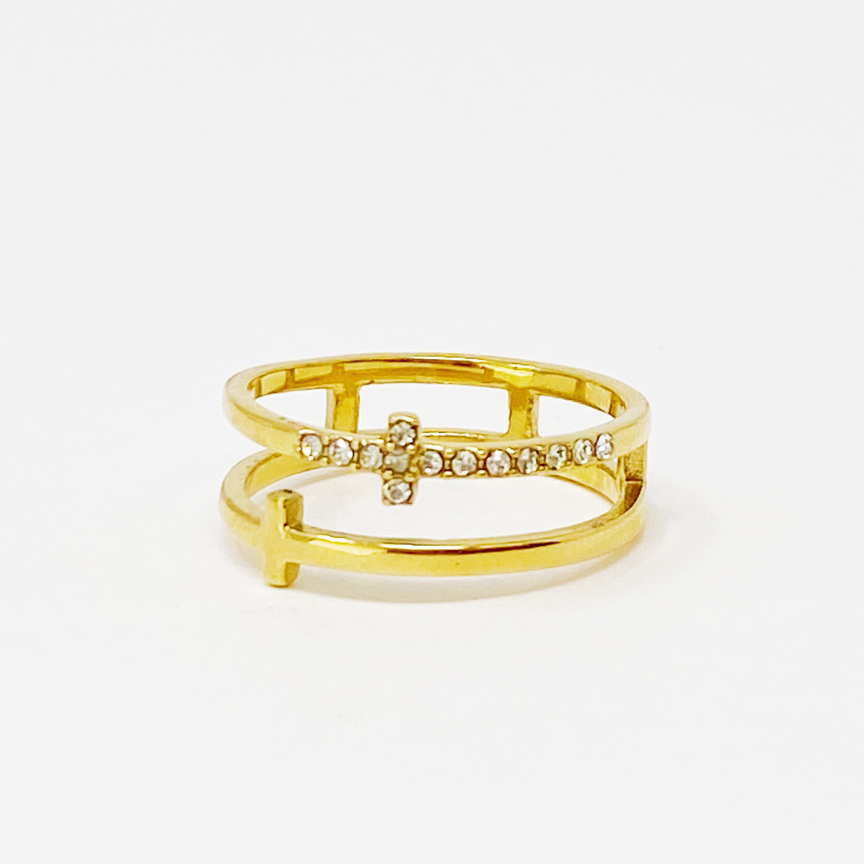 Forever Double Cross Ring | 18K Gold Plated Stainless Steel | Cubic Zirconia | Christian Faith Ring | Ellison+Young