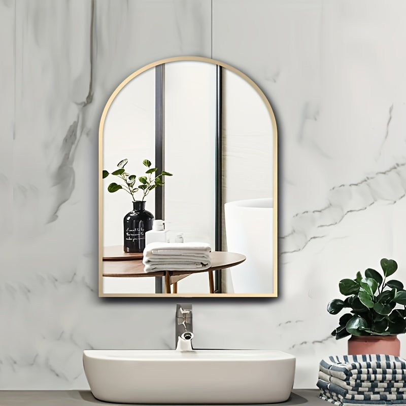 Arched Wall Mirror with Gold Aluminum Frame
