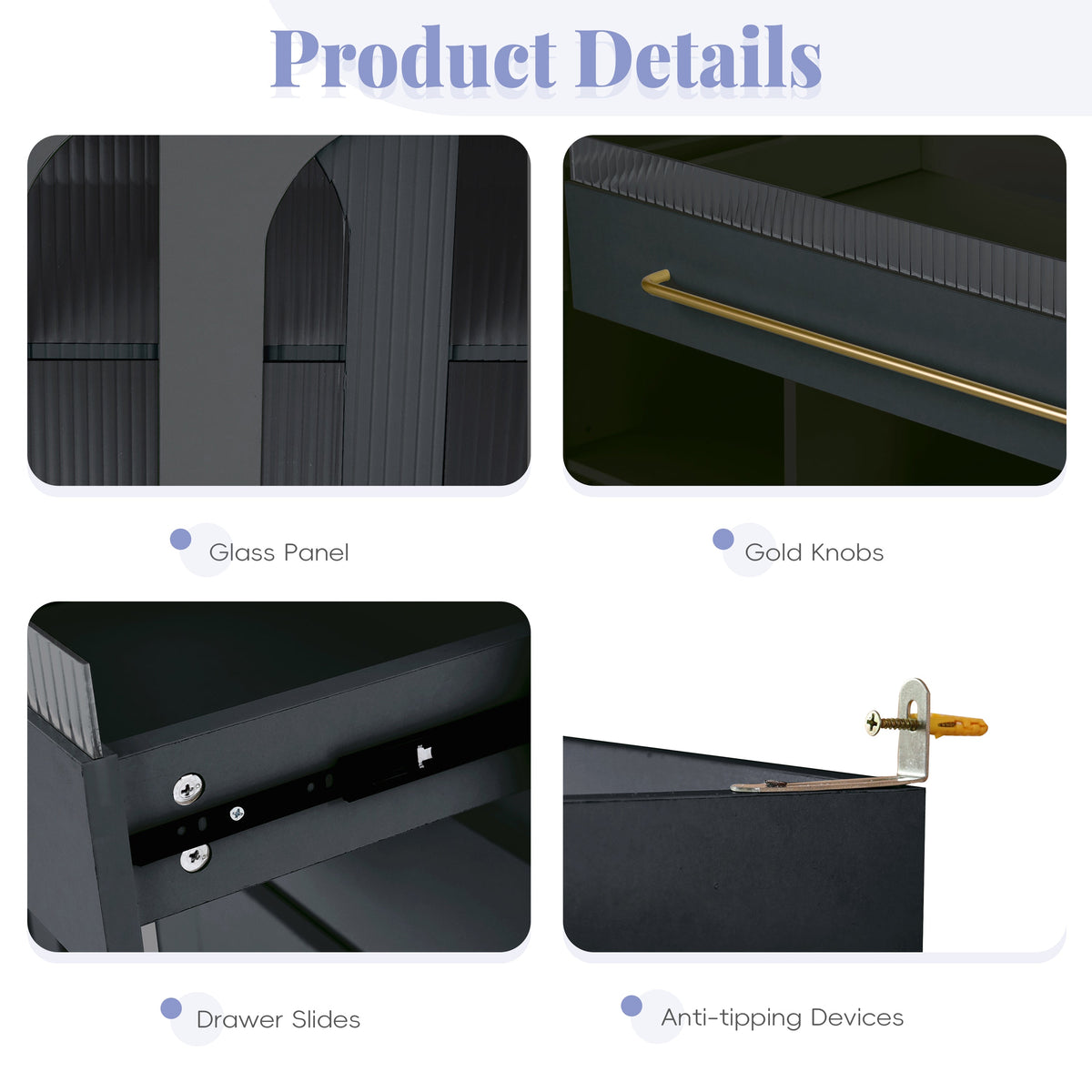 Storage Cabinet Black MDF, Glass for home organization and storage