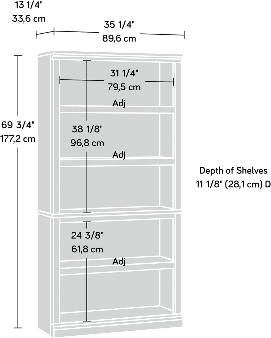 Five Shelf Bookcase In Select Cherry Finish With Adjustable Shelves