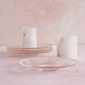 Pressed Pink Glass Medium Plates | Set of 4 | Textured Vintage Glass | Salad, Dessert & Appetizer Plates
