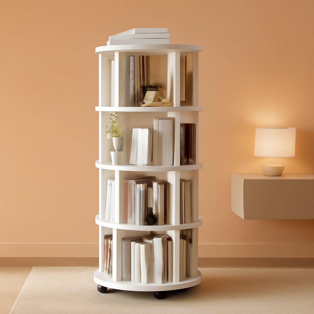 Four Tier Solid Wood Rotating Industrial Grade Bookshelf