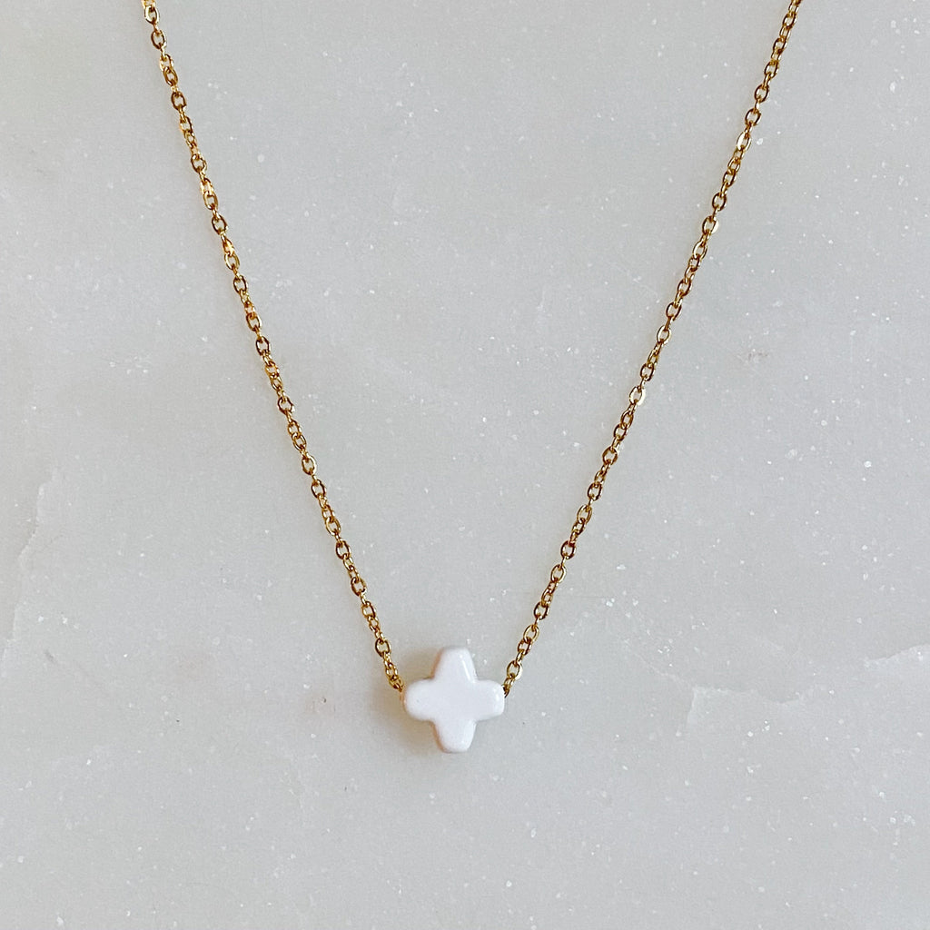 18K Gold Plated Natural Stone Cross Necklace | So Very Blessed Collection
