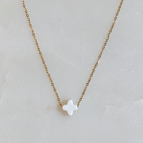 18K Gold Plated Natural Stone Cross Necklace | So Very Blessed Collection