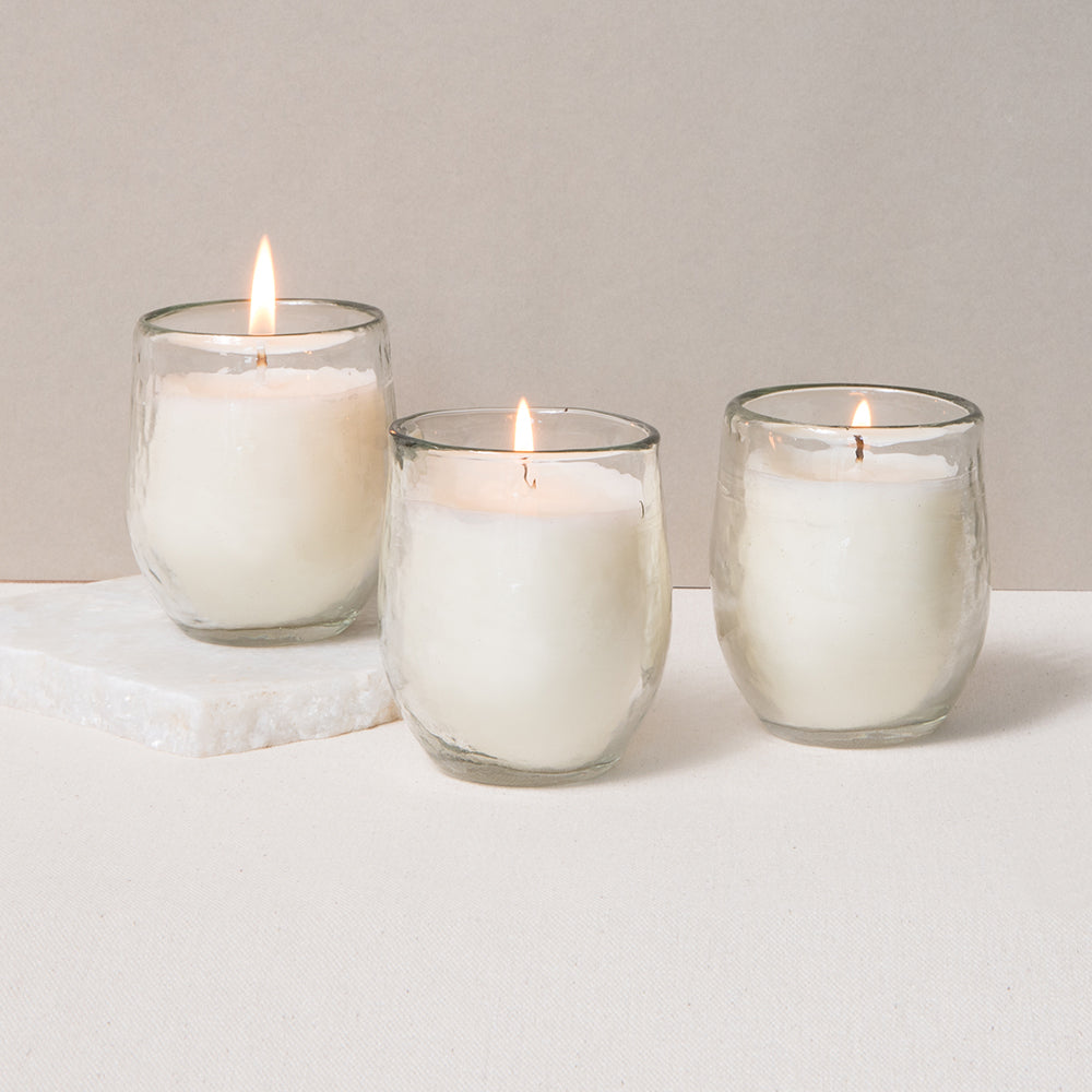 Pebbled Filled Votive Candles | Set of 3 | 100% Soy Wax | Hammered Glass | 34-Hour Burn | Fair Trade | Powered by People