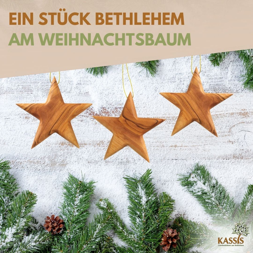 Handmade Olive Wood Star Ornament, 8 cm