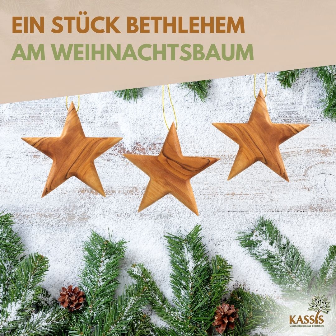 Handmade Olive Wood Star Ornament, 8 cm