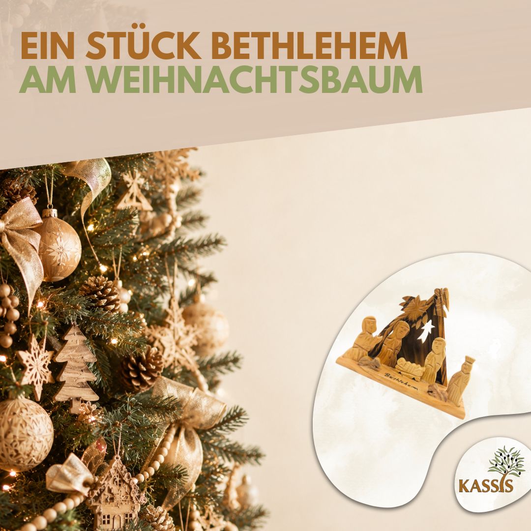 Handmade Olive Wood Nativity with Tent-Style Stable, 10 cm