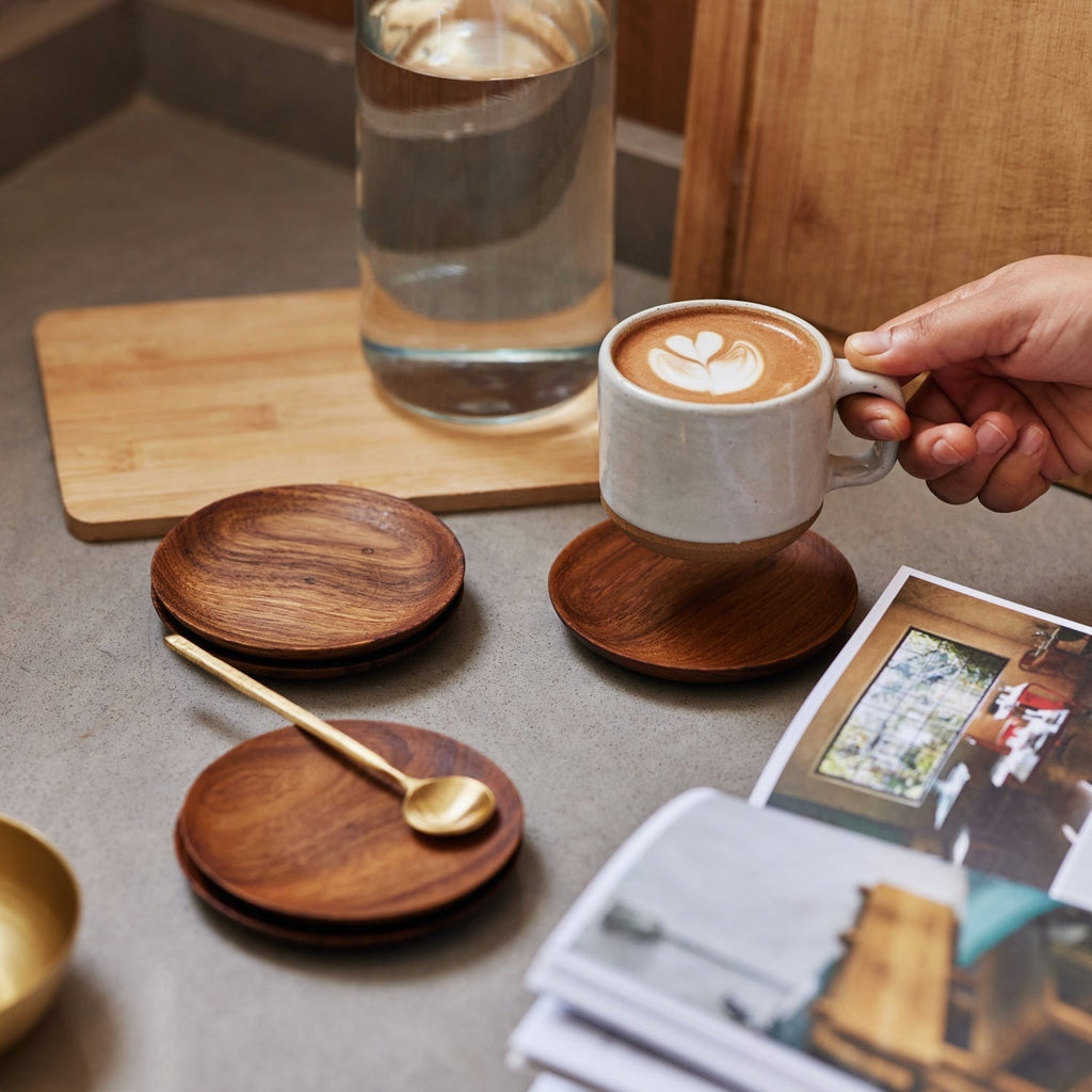 Teak Wood Coasters | Set of 4 | Premium Reclaimed Teak | 4" Round