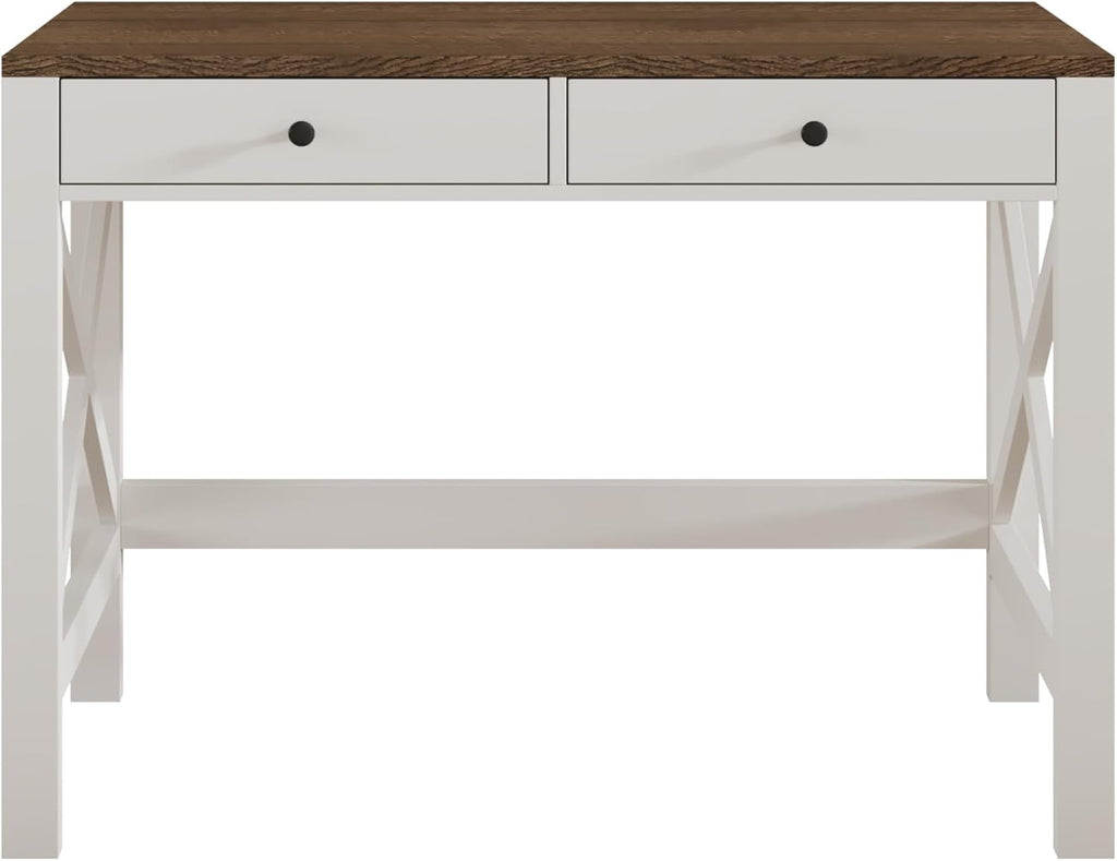 39 Inch Farmhouse Computer Desk With Drawers And X Frame