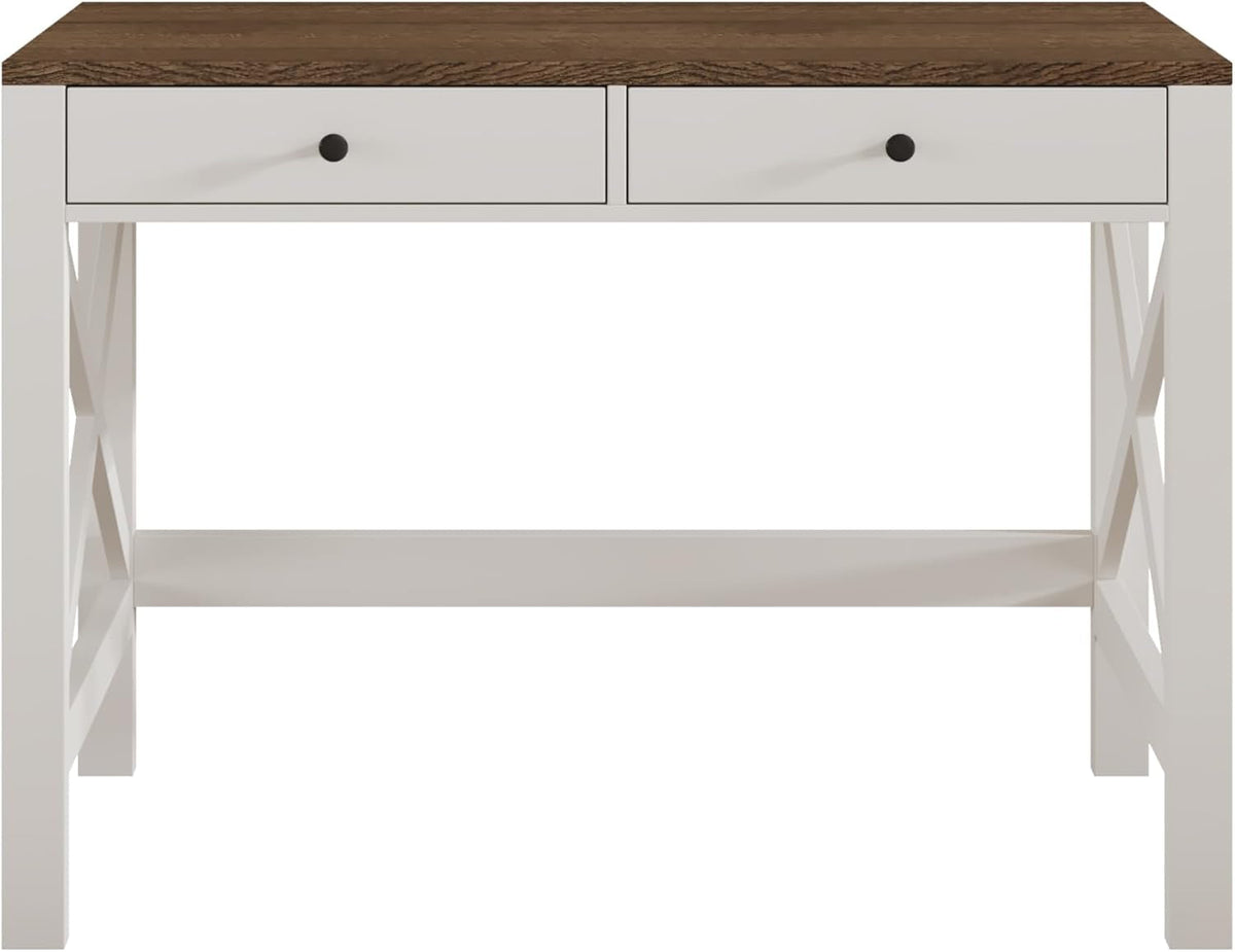 39 Inch Farmhouse Computer Desk With Drawers And X Frame
