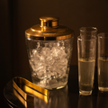 Pebbled Glass Ice Bucket & Brass Tongs Set | 60 oz | Hammered Brass Lid | Entertaining | Powered by People