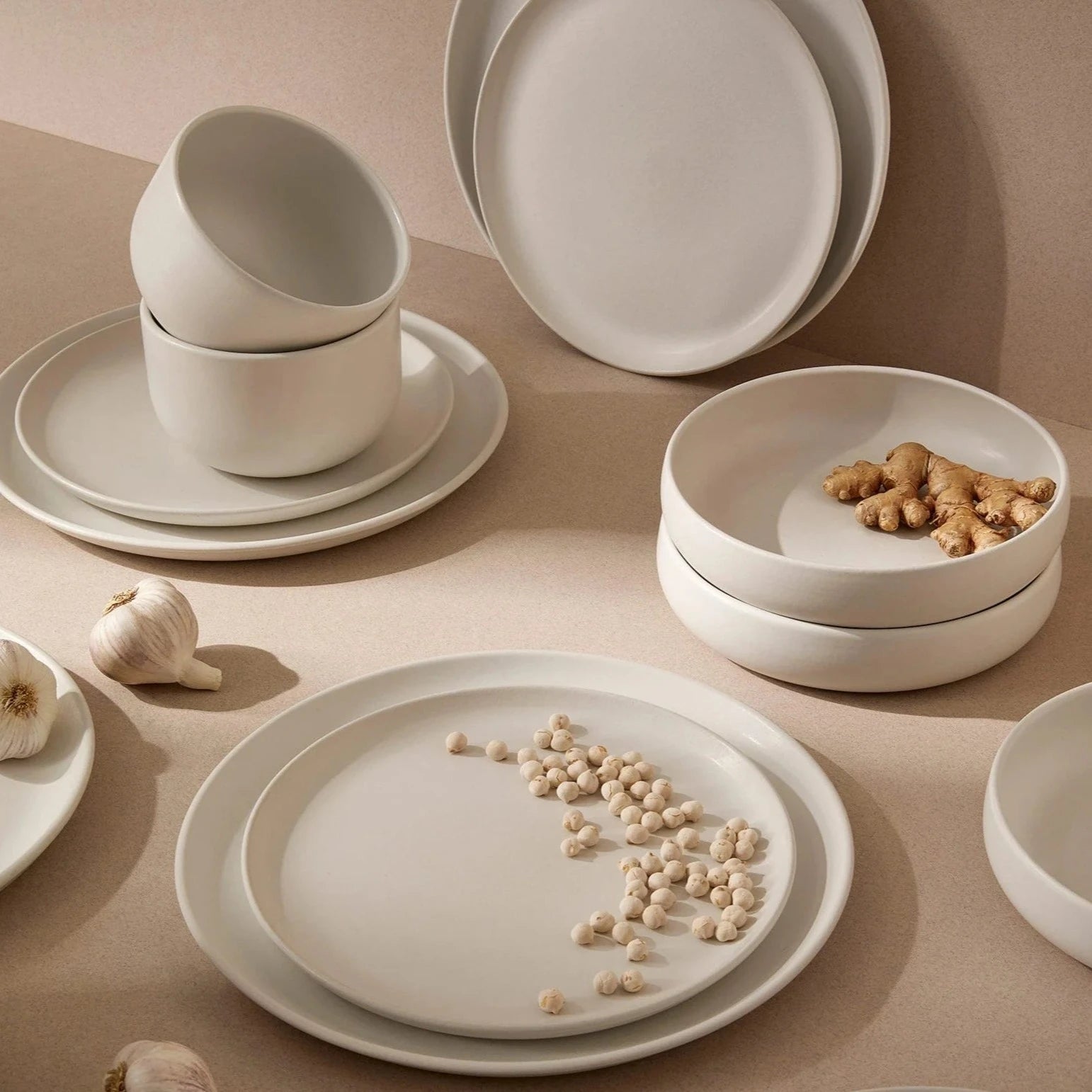 Tunisian 12-Piece Stoneware Dinnerware Set | Service for 4 | Dinner Plate 11.2" | Side Plate 9.4" | Bowl 5.5" | Handmade | Gharyan Stoneware | Powered by People