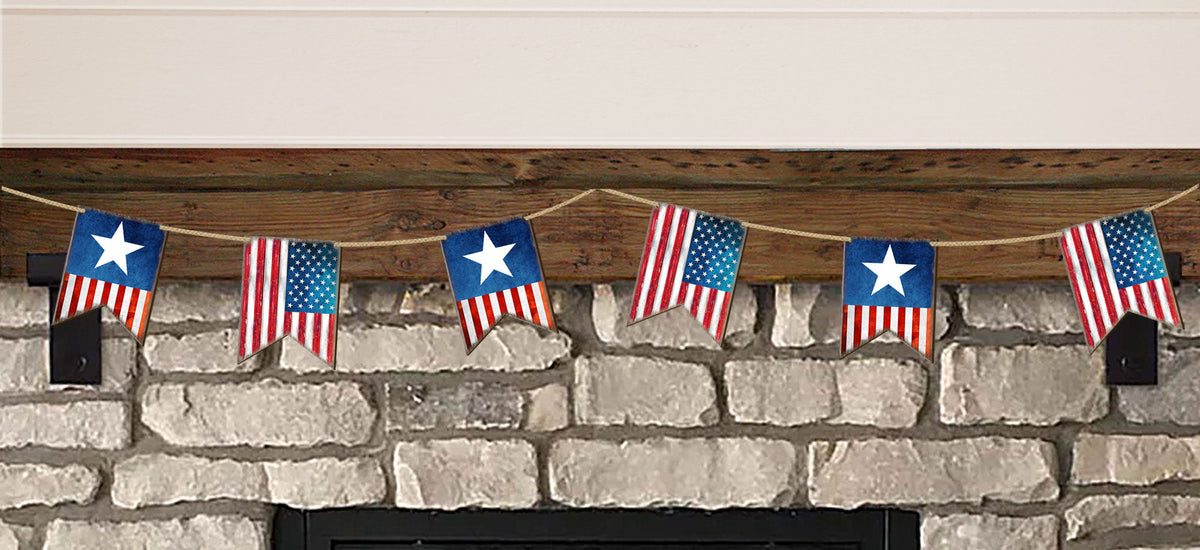 American Patriotic Flag Garland Wall Block - American Patriotic Decor - 8185302-2GR-S6