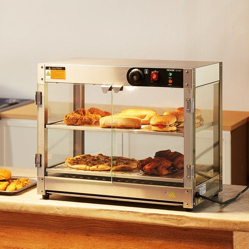 2-Tier Commercial Food Warmer Display Countertop Pizza Cabinet With