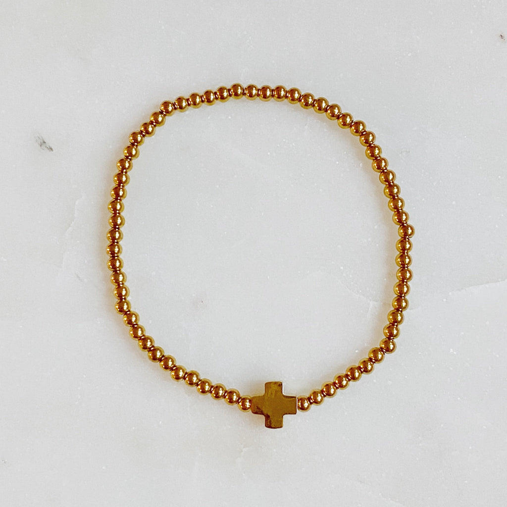 18K Gold Plated Natural Stone Cross Bracelet | So Very Blessed Collection