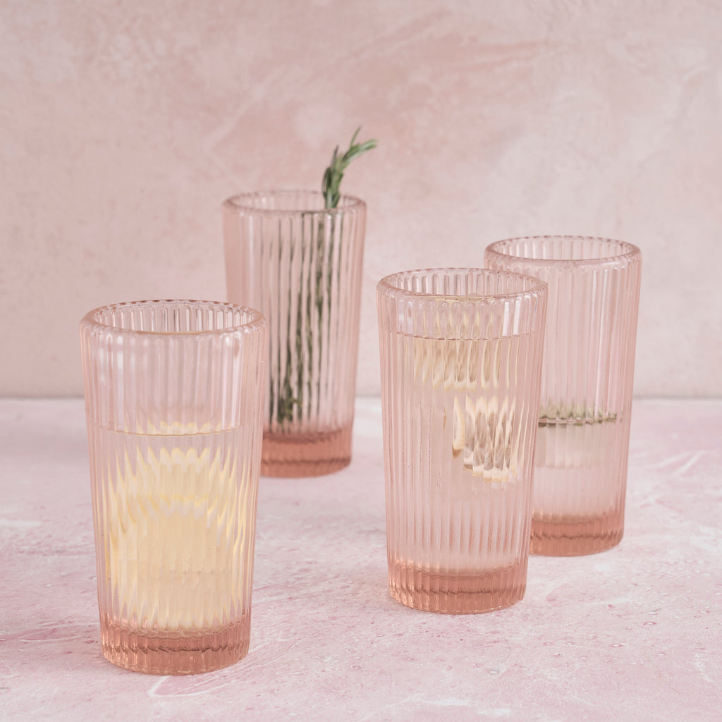 Elegant Pressed Pink Tall Glasses - Set of 4