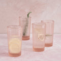 Elegant Pressed Pink Tall Glasses - Set of 4