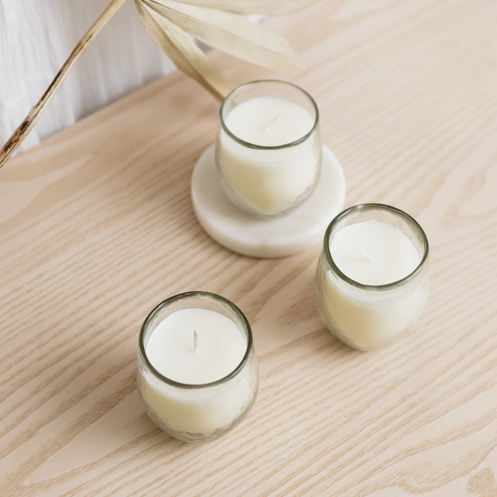 Pebbled Filled Votive Candles | Set of 3 | 100% Soy Wax | Hammered Glass | 34-Hour Burn | Fair Trade | Powered by People