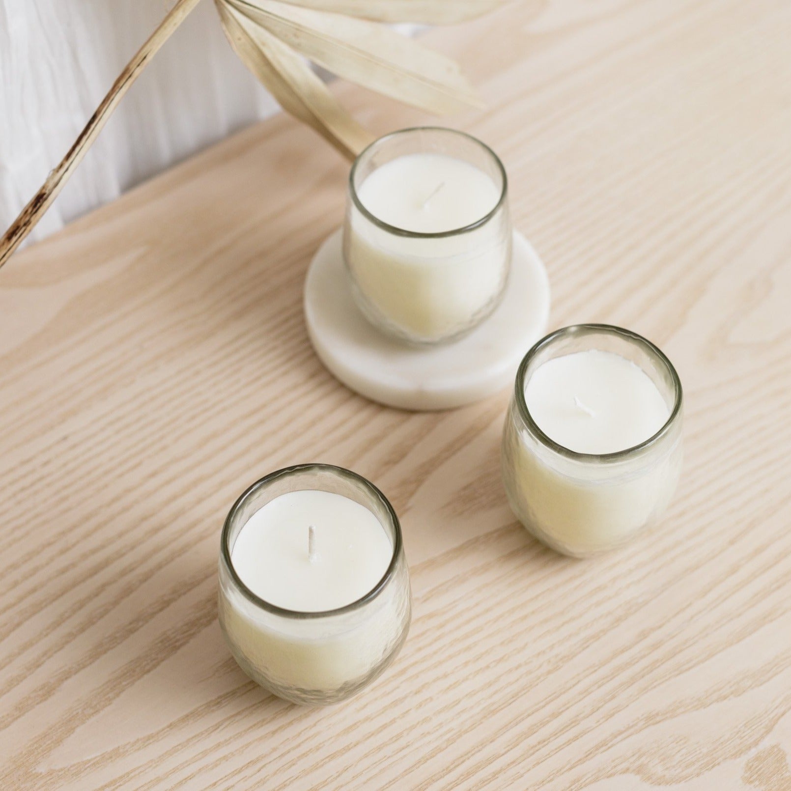 Pebbled Filled Votive Candles | Set of 3 | 100% Soy Wax | Hammered Glass | 34-Hour Burn | Fair Trade | Powered by People