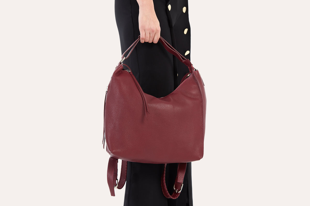 Convertible Pebble Leather Shoulder Bag & Backpack
