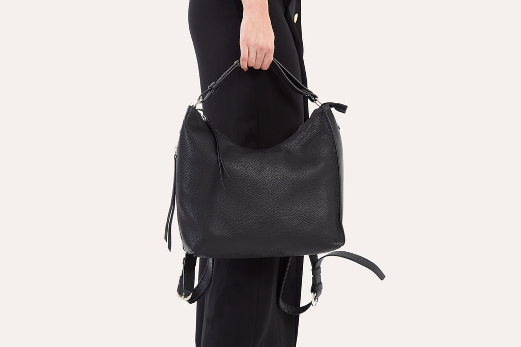 Convertible Pebble Leather Shoulder Bag & Backpack