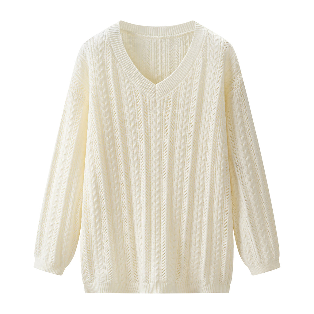 Women's Cable Knit V-Neck Loose Fit Designer Style Knit Top