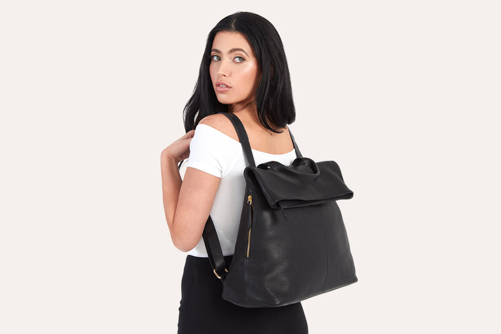 Fold N Go Pebble Leather Backpack