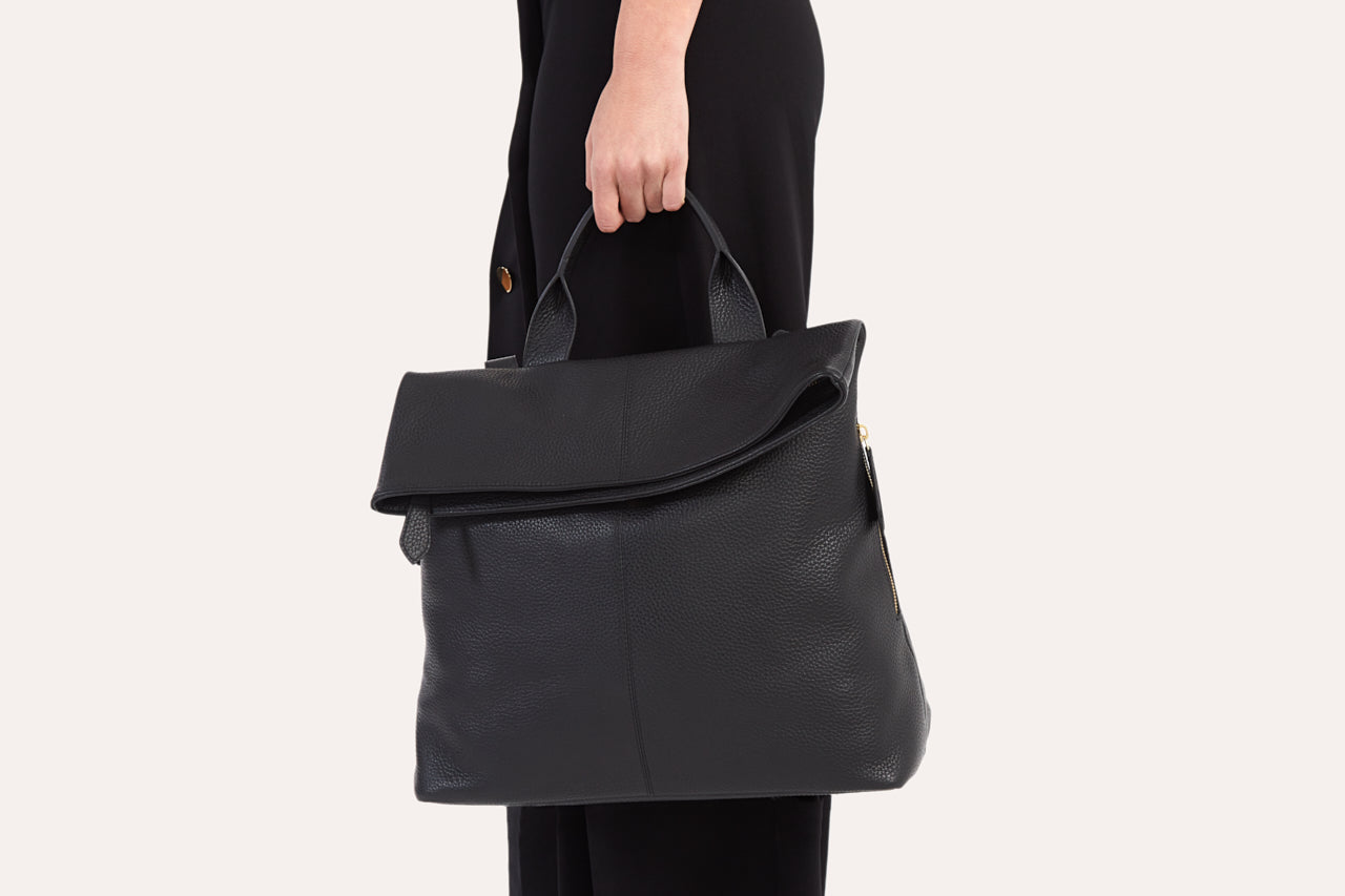 Fold N Go Pebble Leather Backpack