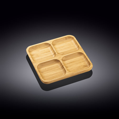 Bamboo Square Divided Serving Dish | 4 Wells | 8.5" | Natural Bamboo | Heatproof | WILMAX