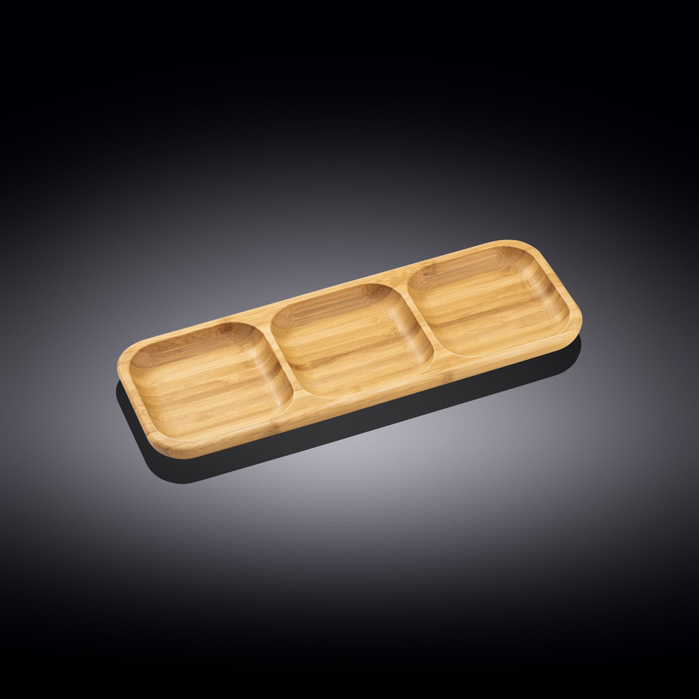 Natural Bamboo Divided Serving Dish | 13" x 4.5" | 3-Well Bento Tray | Wilmax England