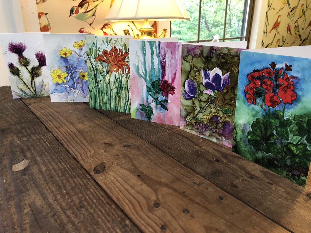 Painted Flower Greeting Cards — Box Set of 6