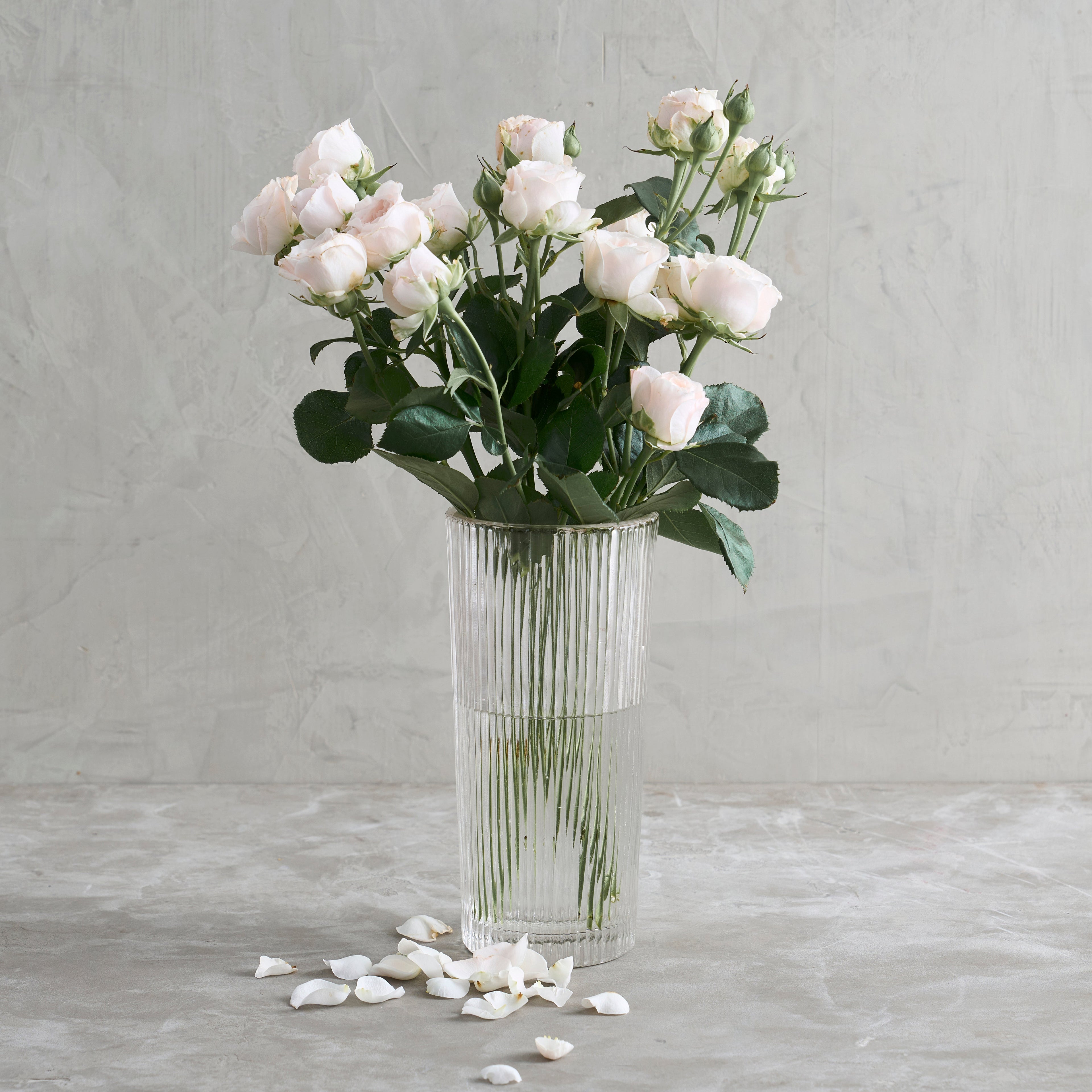 Pressed Clear Glass Column Vase | Deep Vertical Ridges | Hefty Base | Vintage Pressed Glass Technique | Powered by People