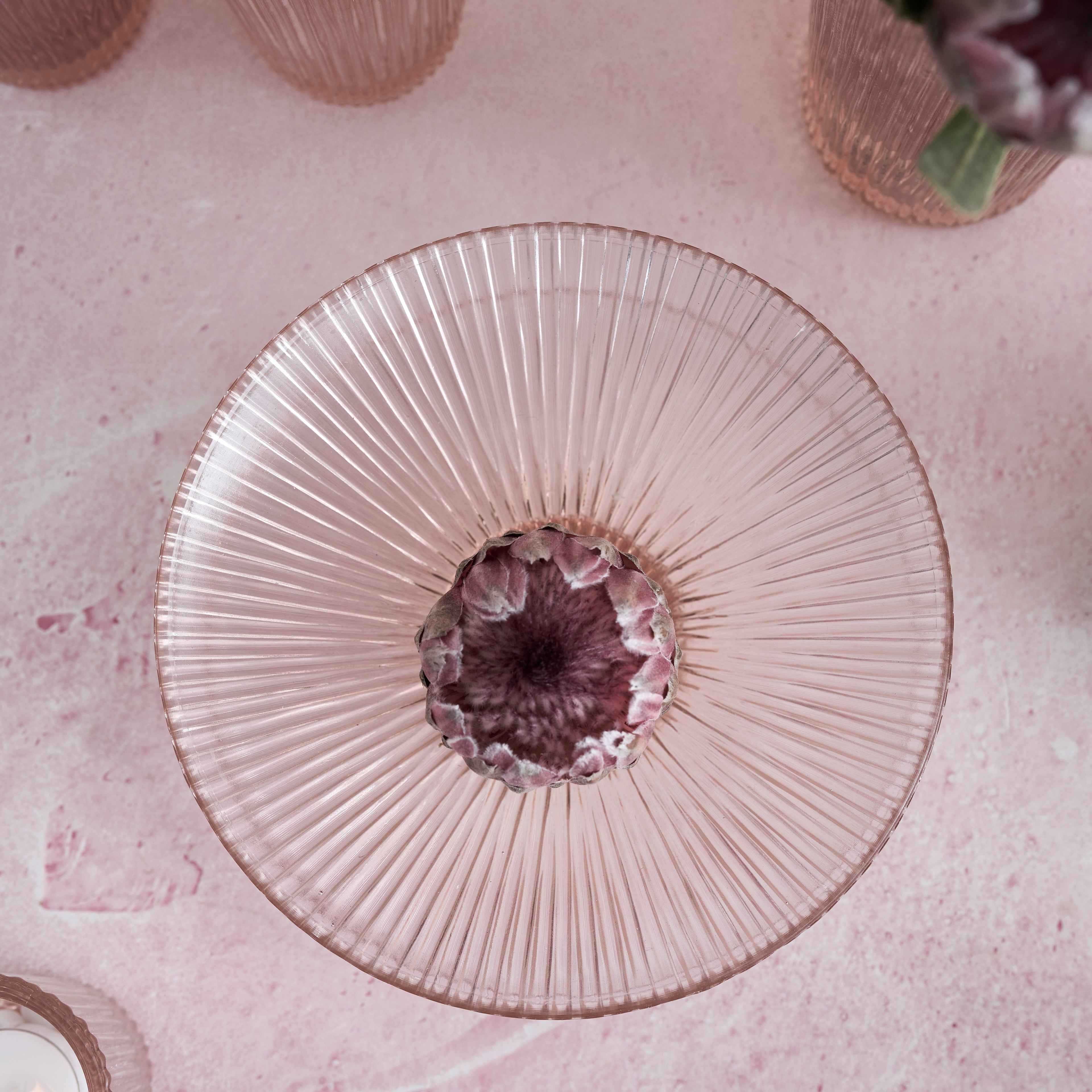 Pressed Pink Glass Low Bowl | Textured Mold-Pressed Glass | Powered by People