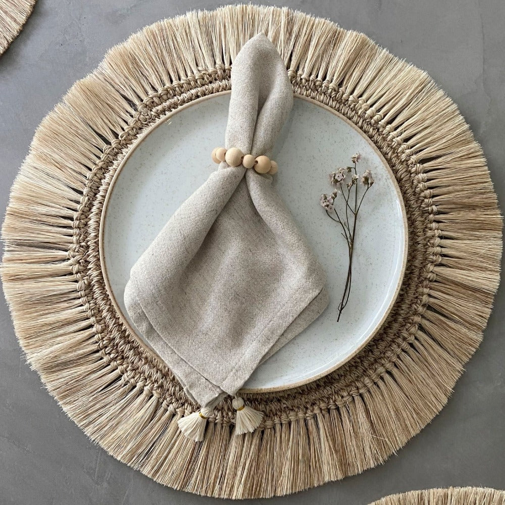 Colombian Fringes Placemat | Set of 4 | 14.5" Round | Handwoven | Skilled Artisans | Tallo de Olivo | Powered by People