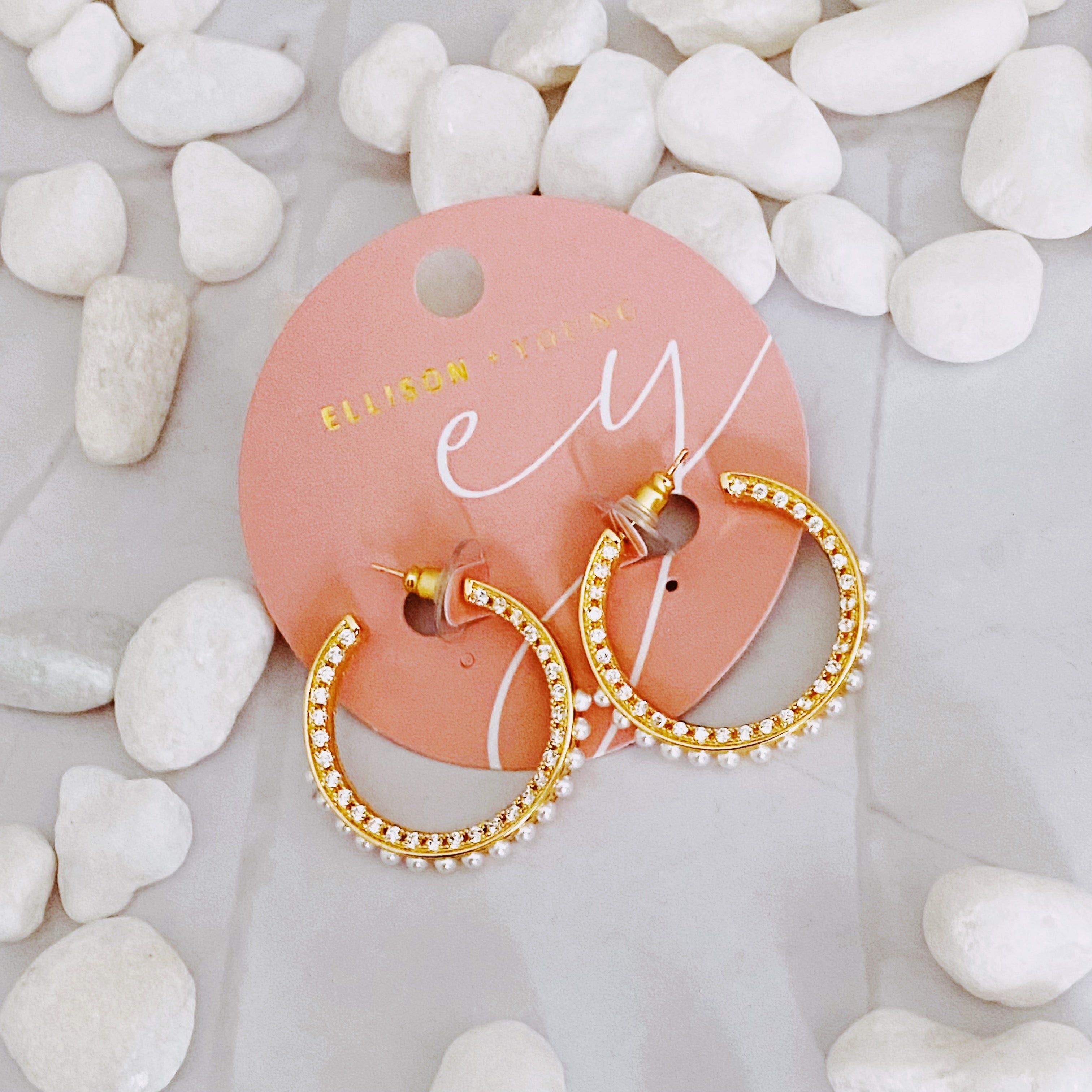 Classy Lady Pearl Hoop Earrings | 18K Gold Plated Brass | Pearl & Cubic Zirconia