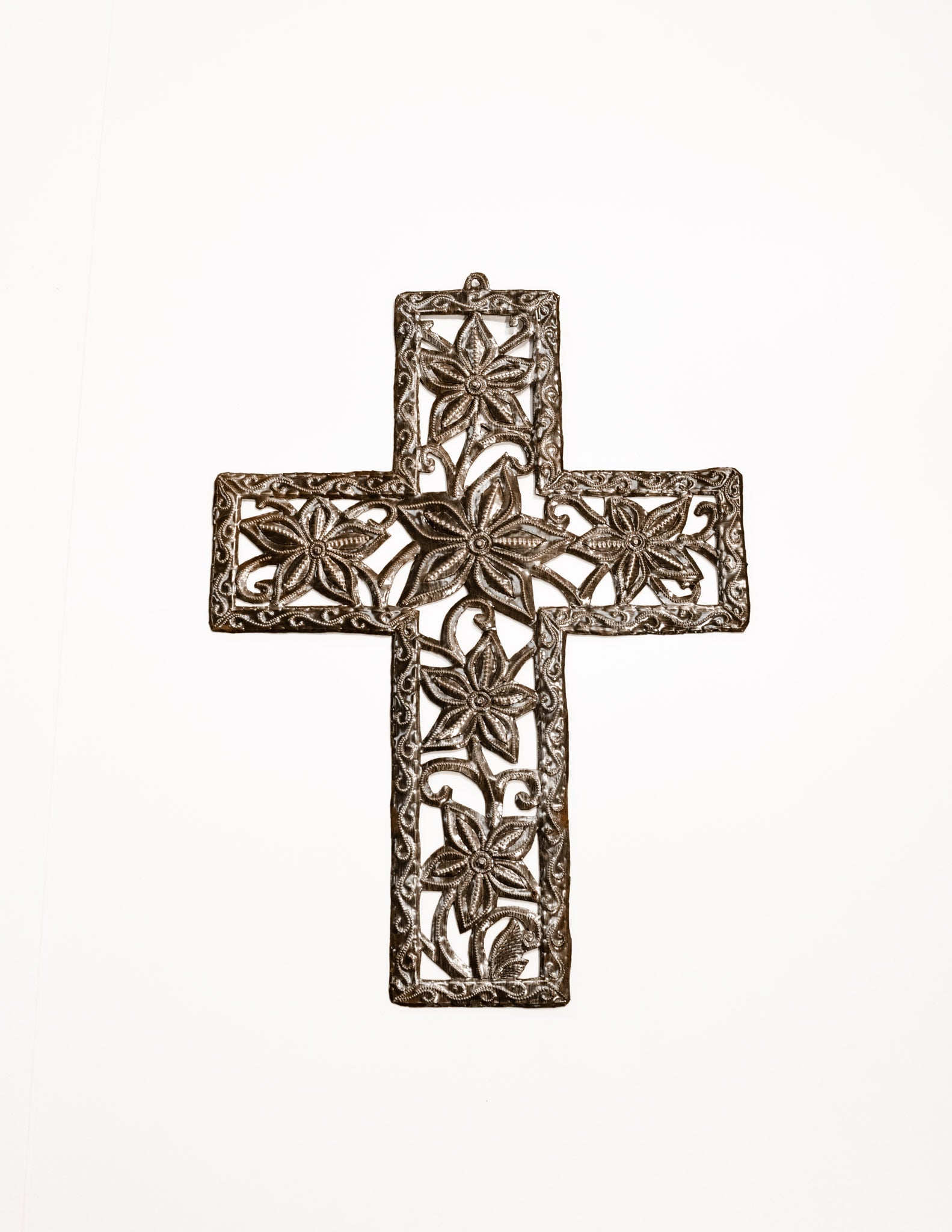 Flowery Cross – Large Handcrafted Metal Wall Art