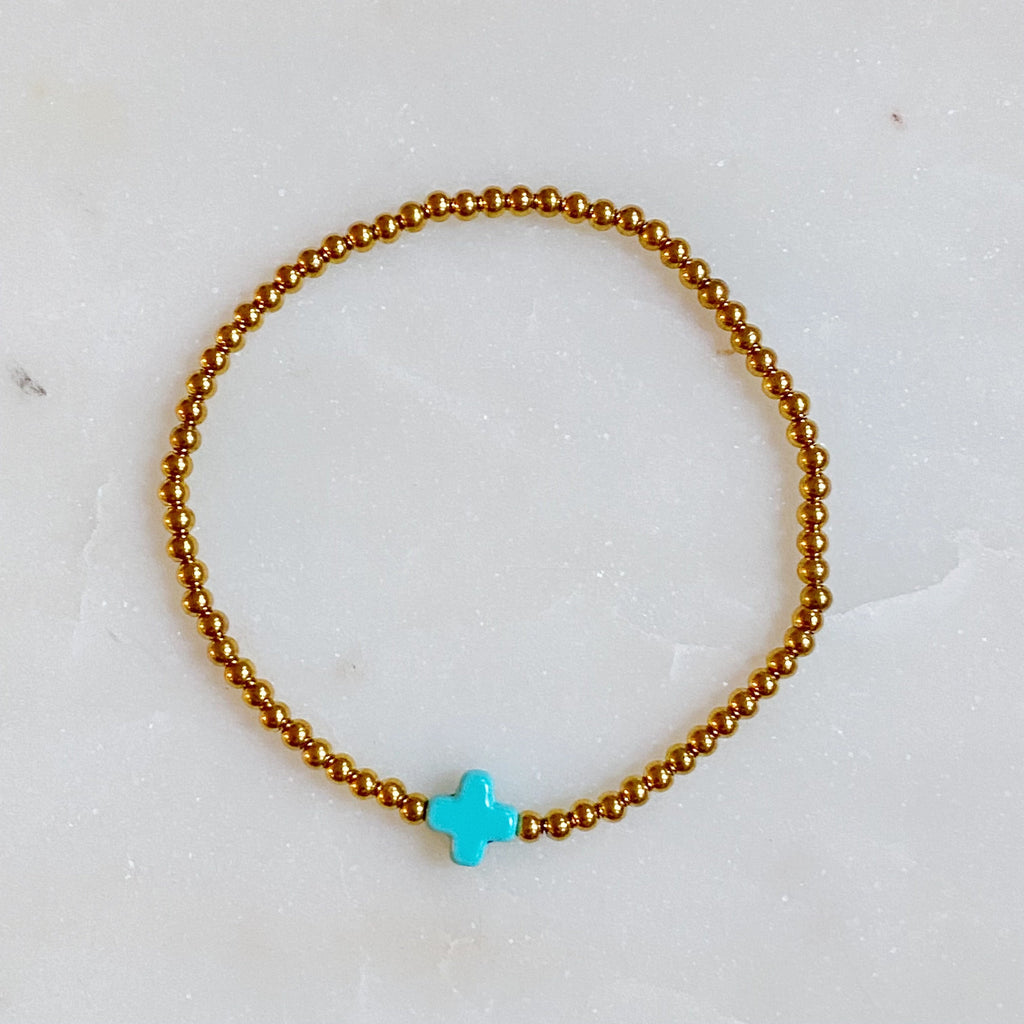 18K Gold Plated Natural Stone Cross Bracelet | So Very Blessed Collection