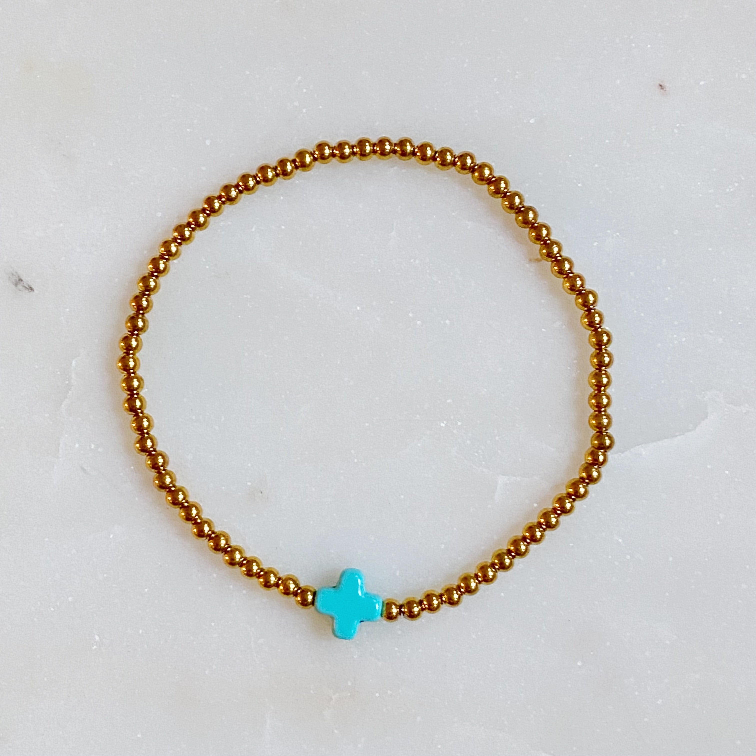 18K Gold Plated Natural Stone Cross Bracelet | So Very Blessed Collection